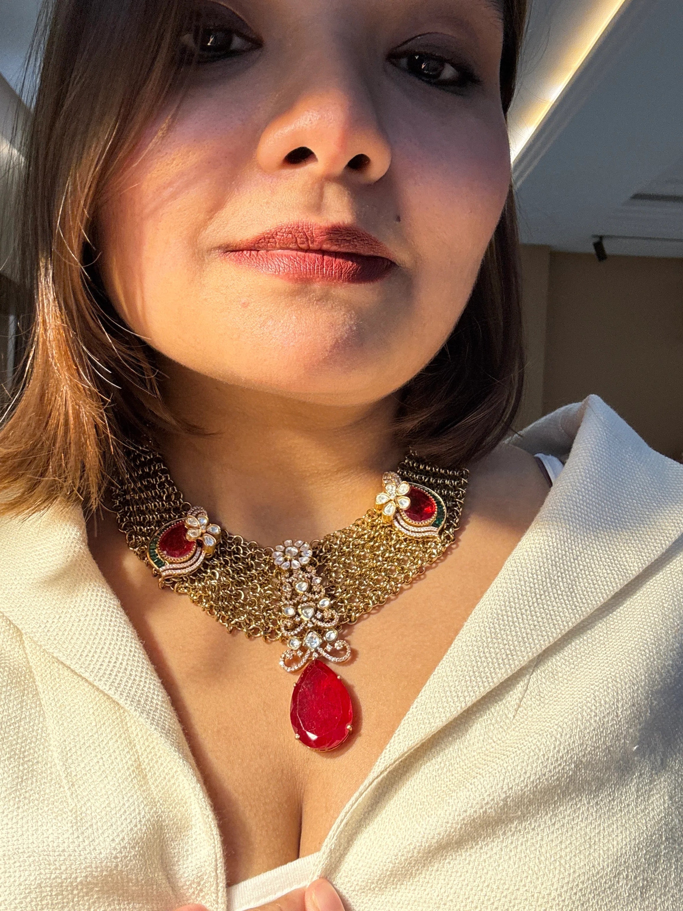 Chandmala Jaal Necklace With Ruby and Blue stone