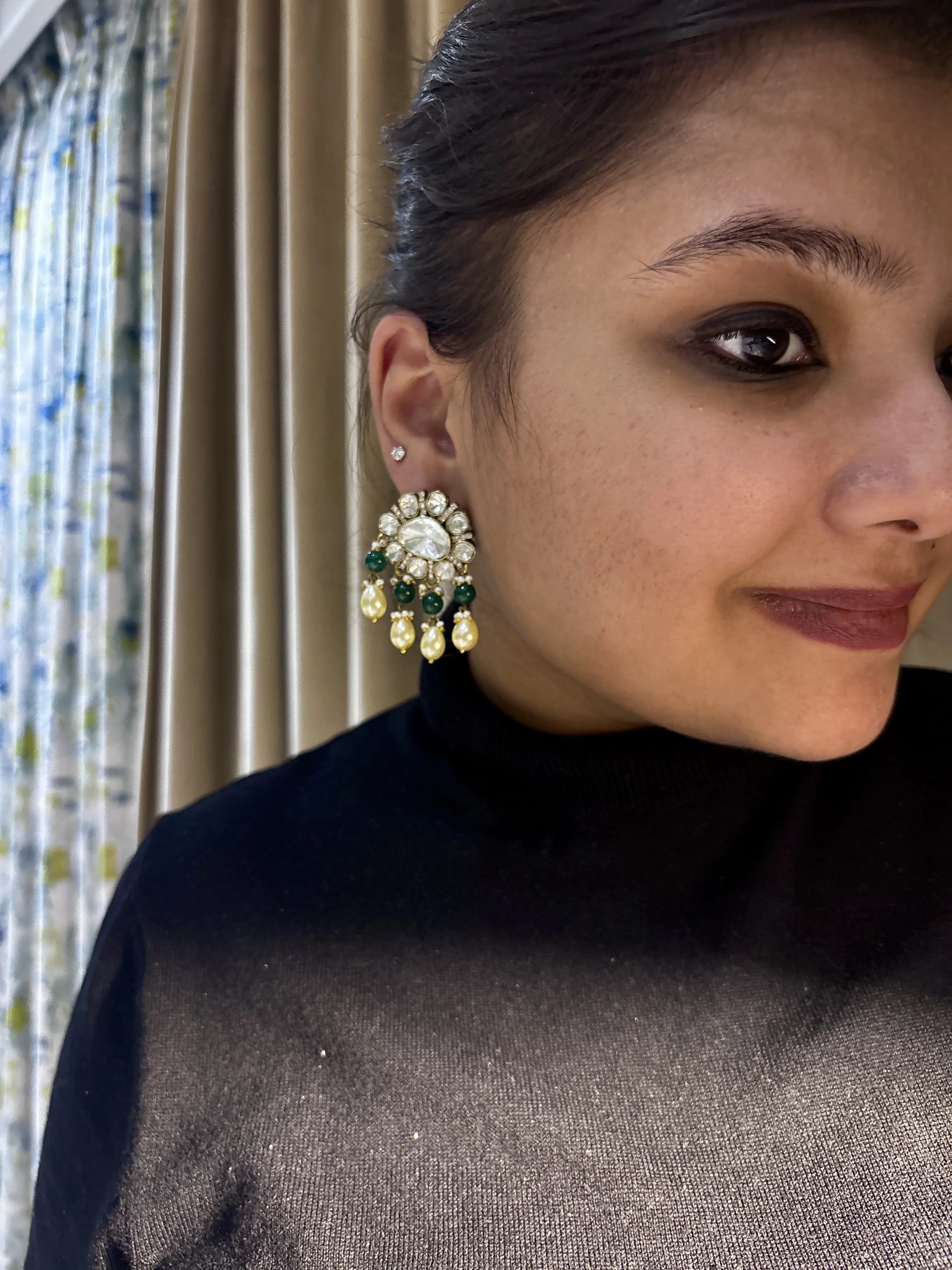 Ruh-e-Noor Polki Earring With Beads