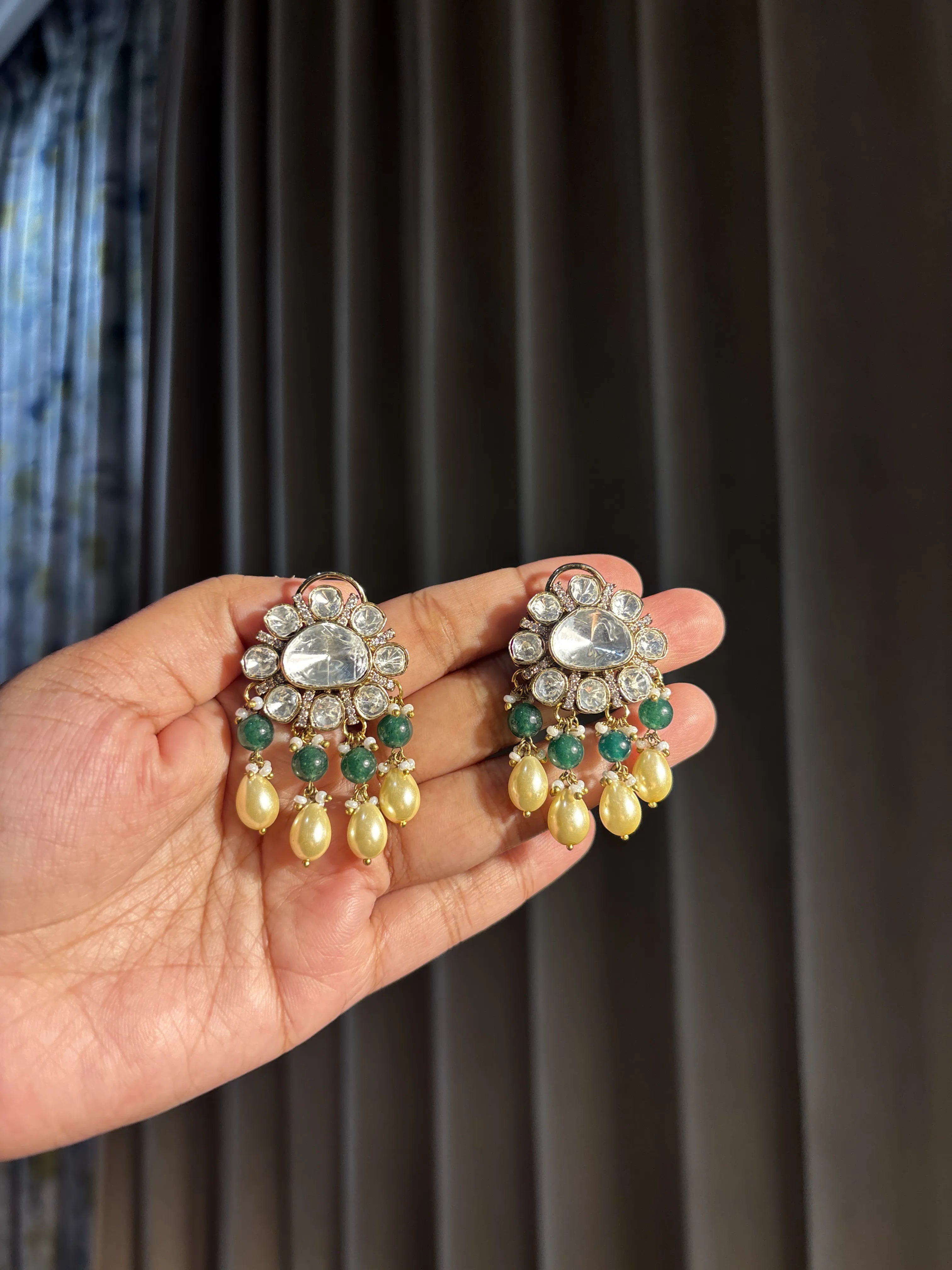 Ruh-e-Noor Polki Earring With Beads