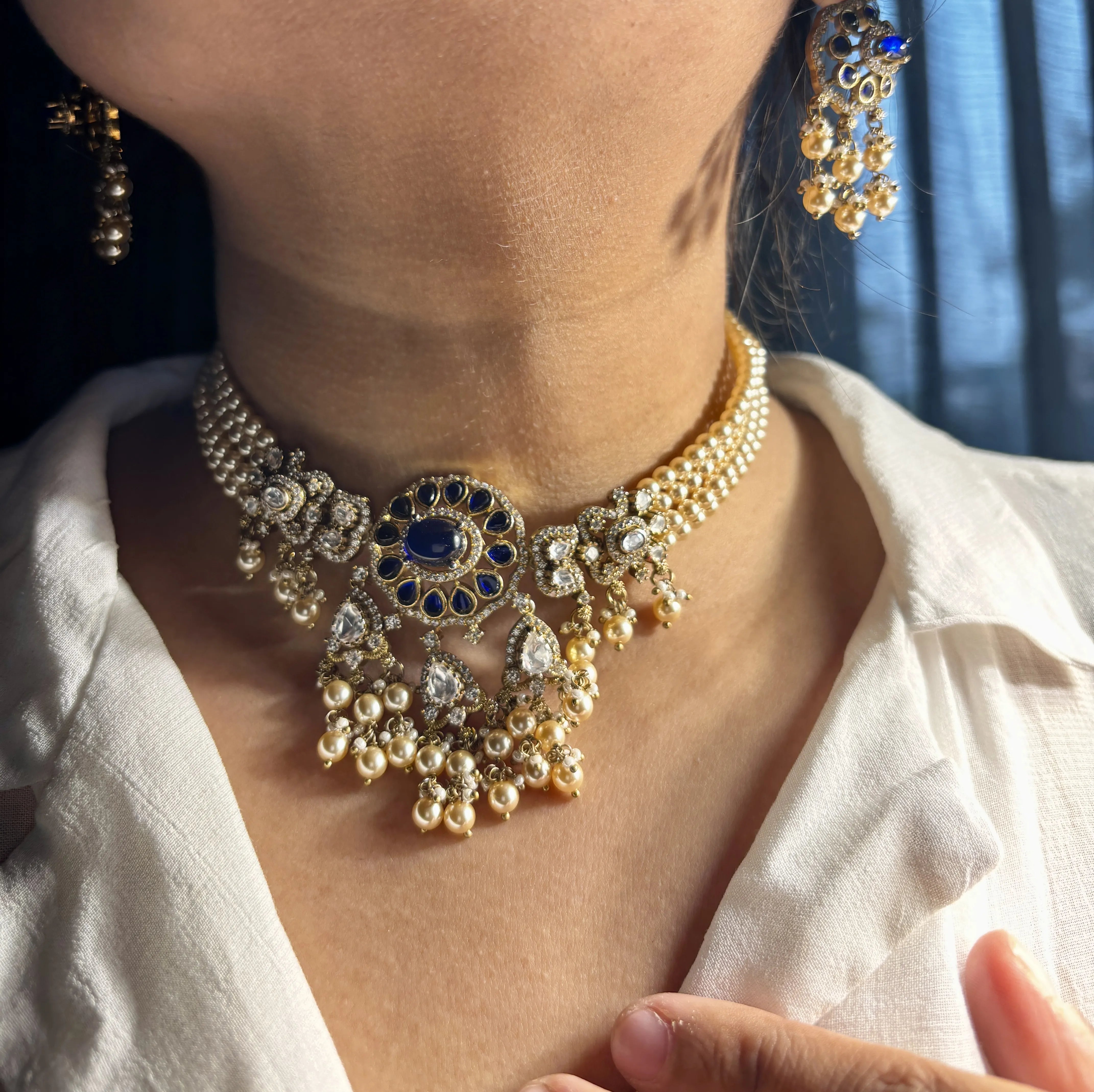 Royal Blue Kundan Pearl Set