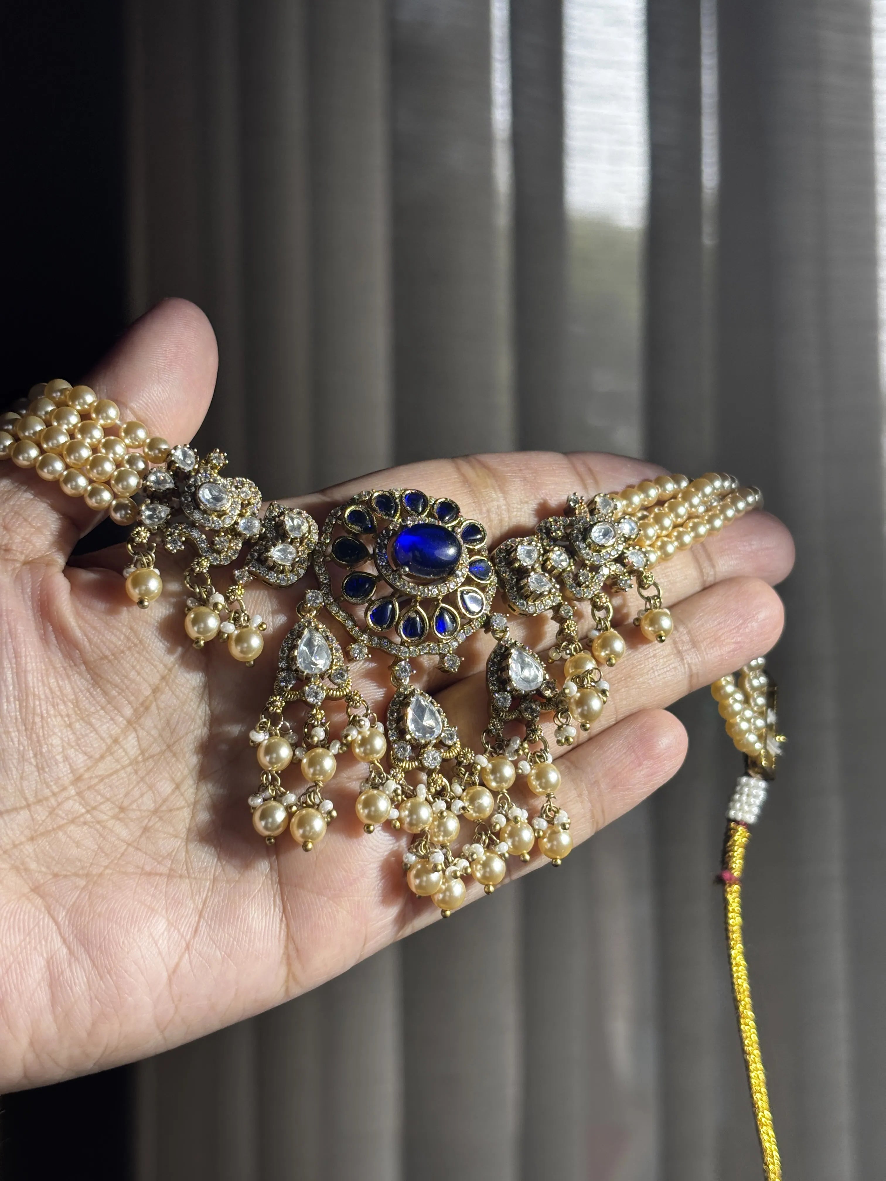 Royal Blue Kundan Pearl Set