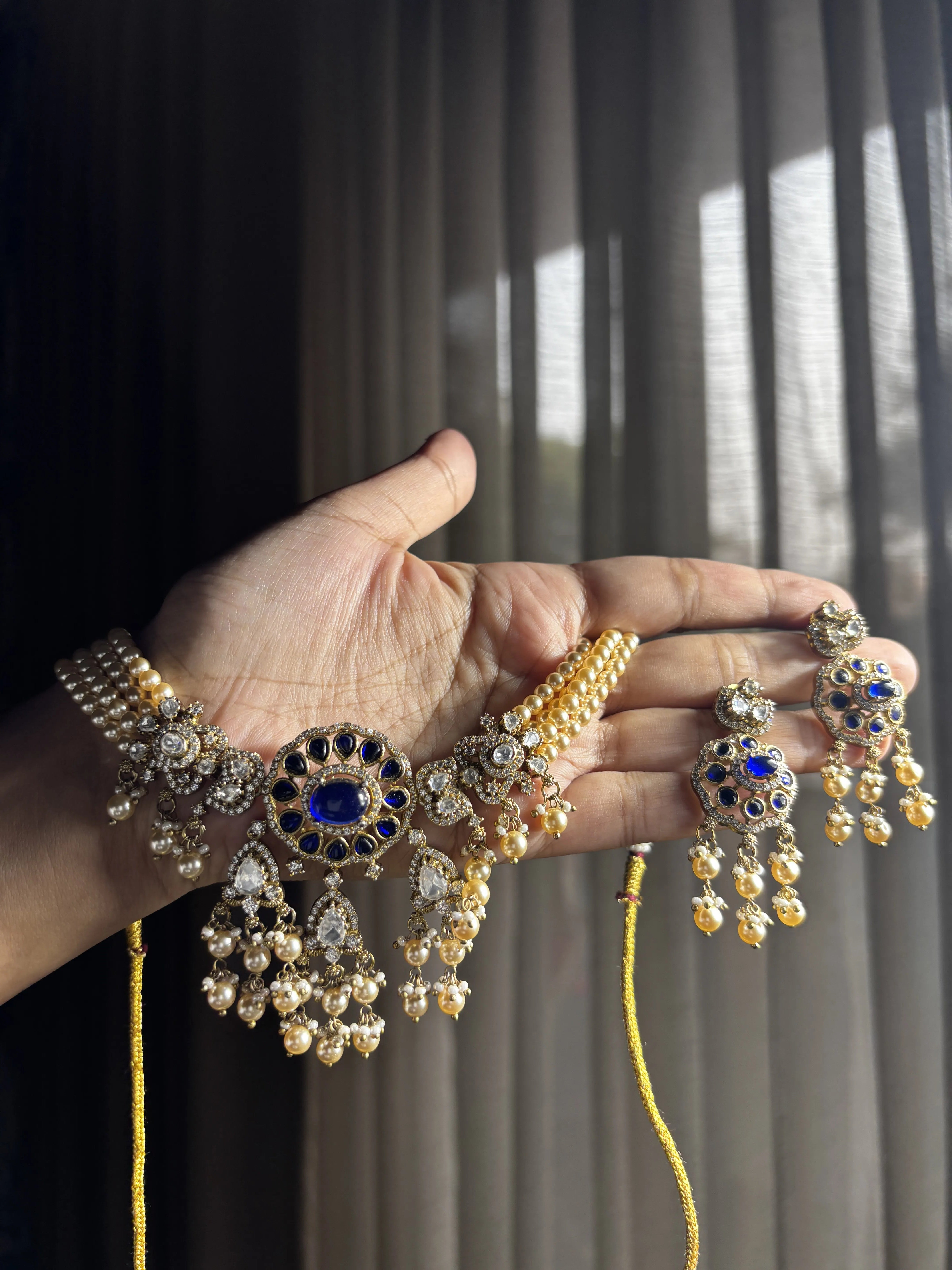 Royal Blue Kundan Pearl Set