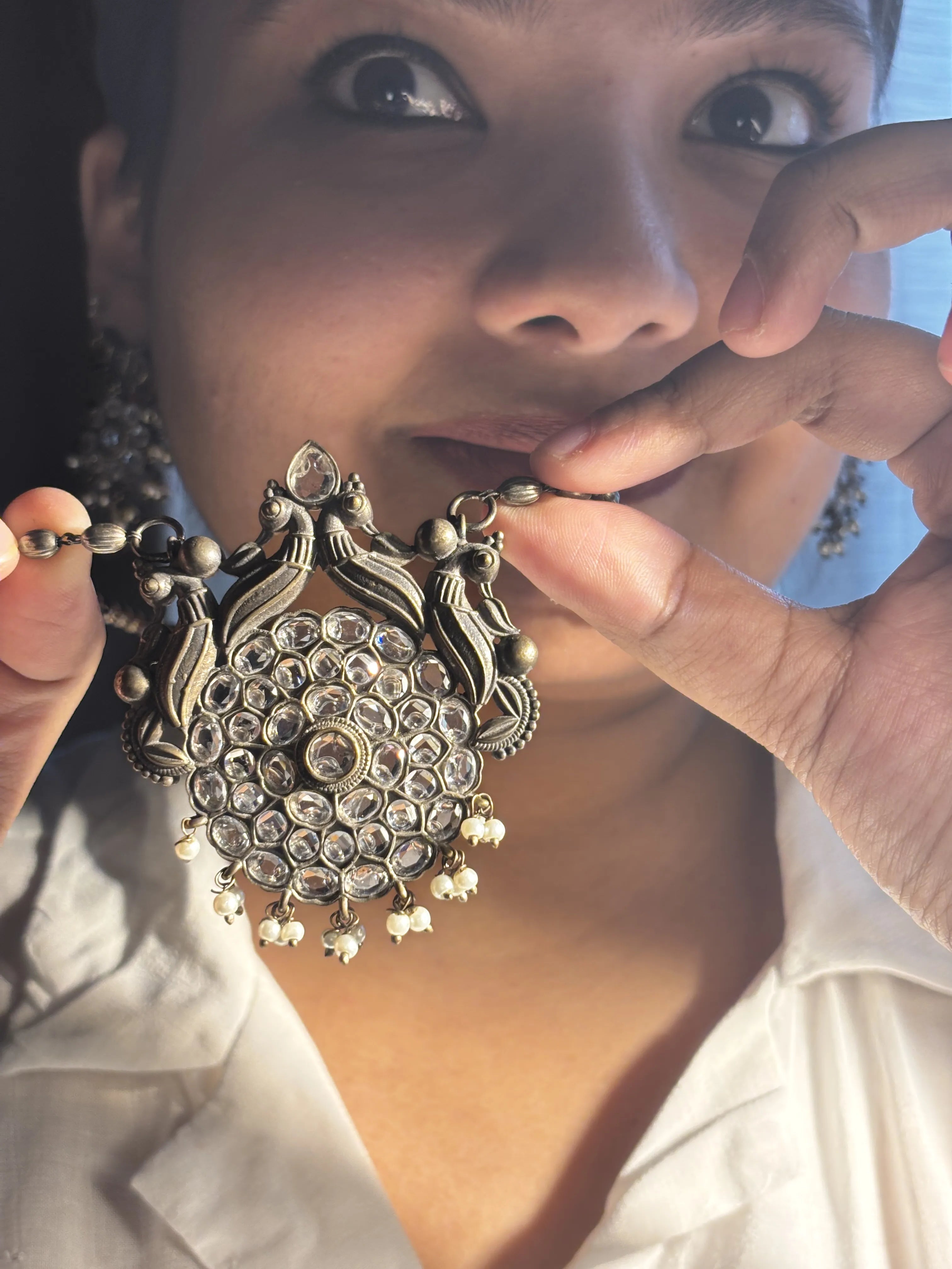Zeenat Oxidised Pendant Set