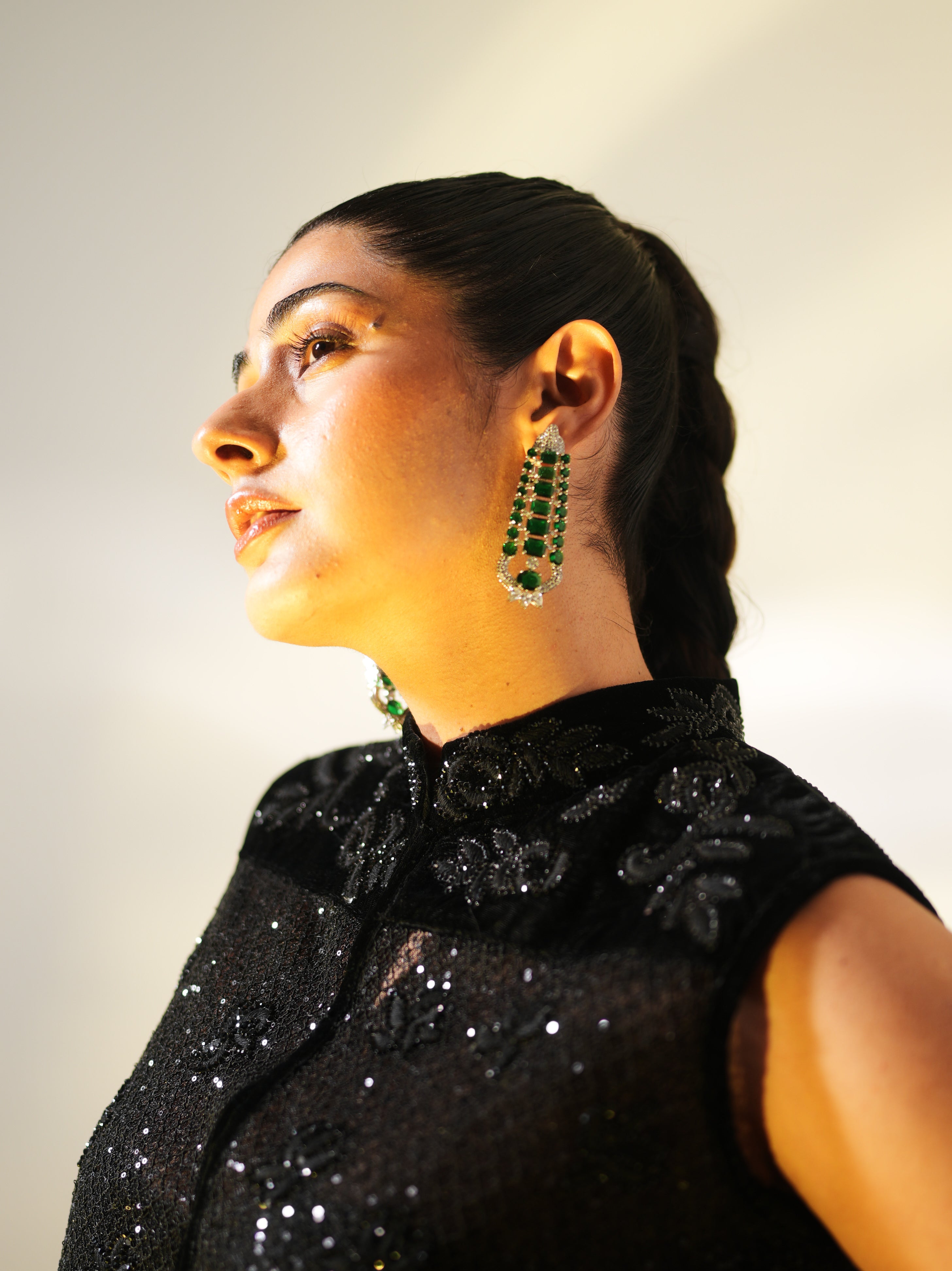 Emerald Crystal Ladder Drop Earrings