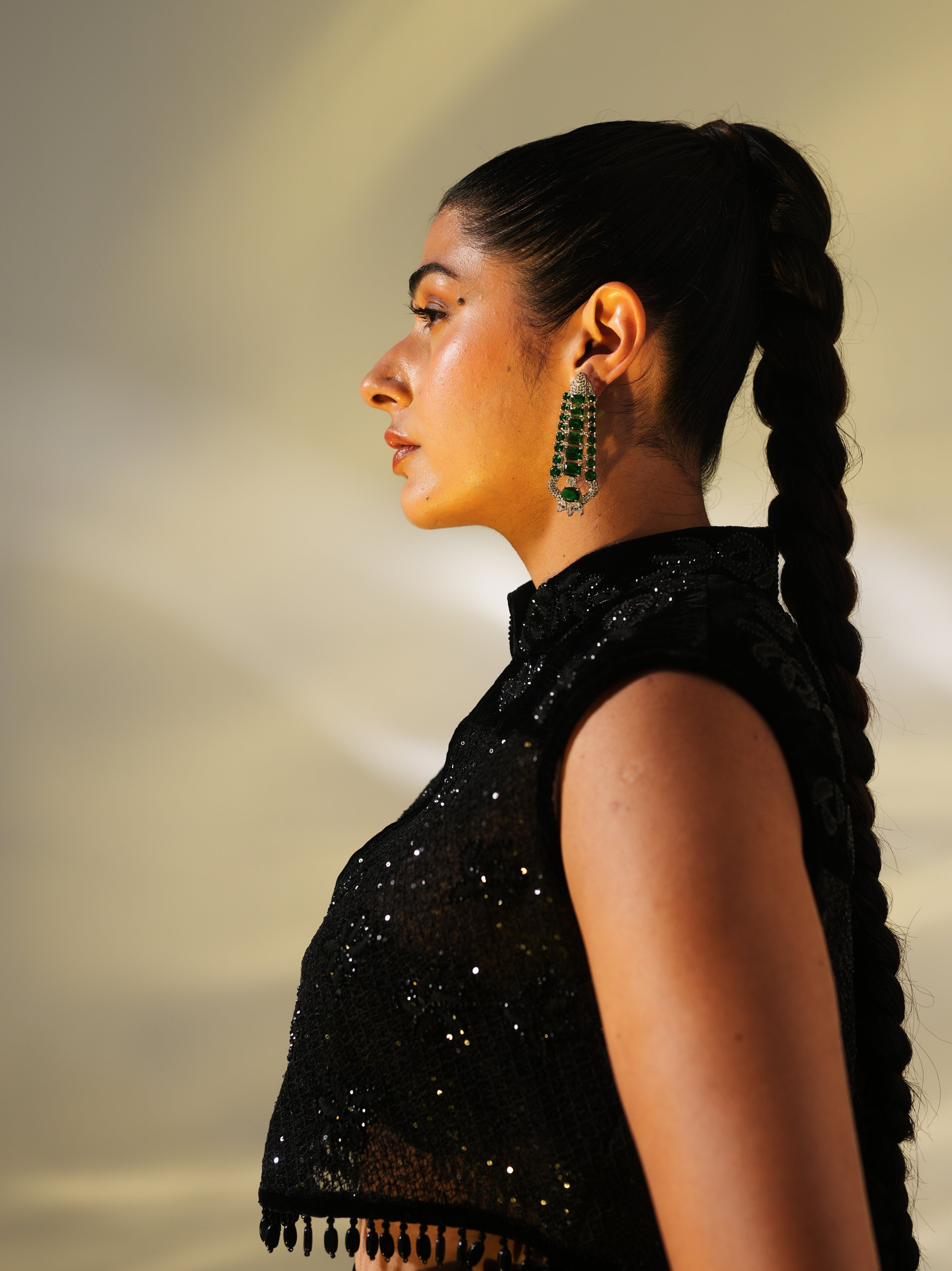 Emerald Crystal Ladder Drop Earrings