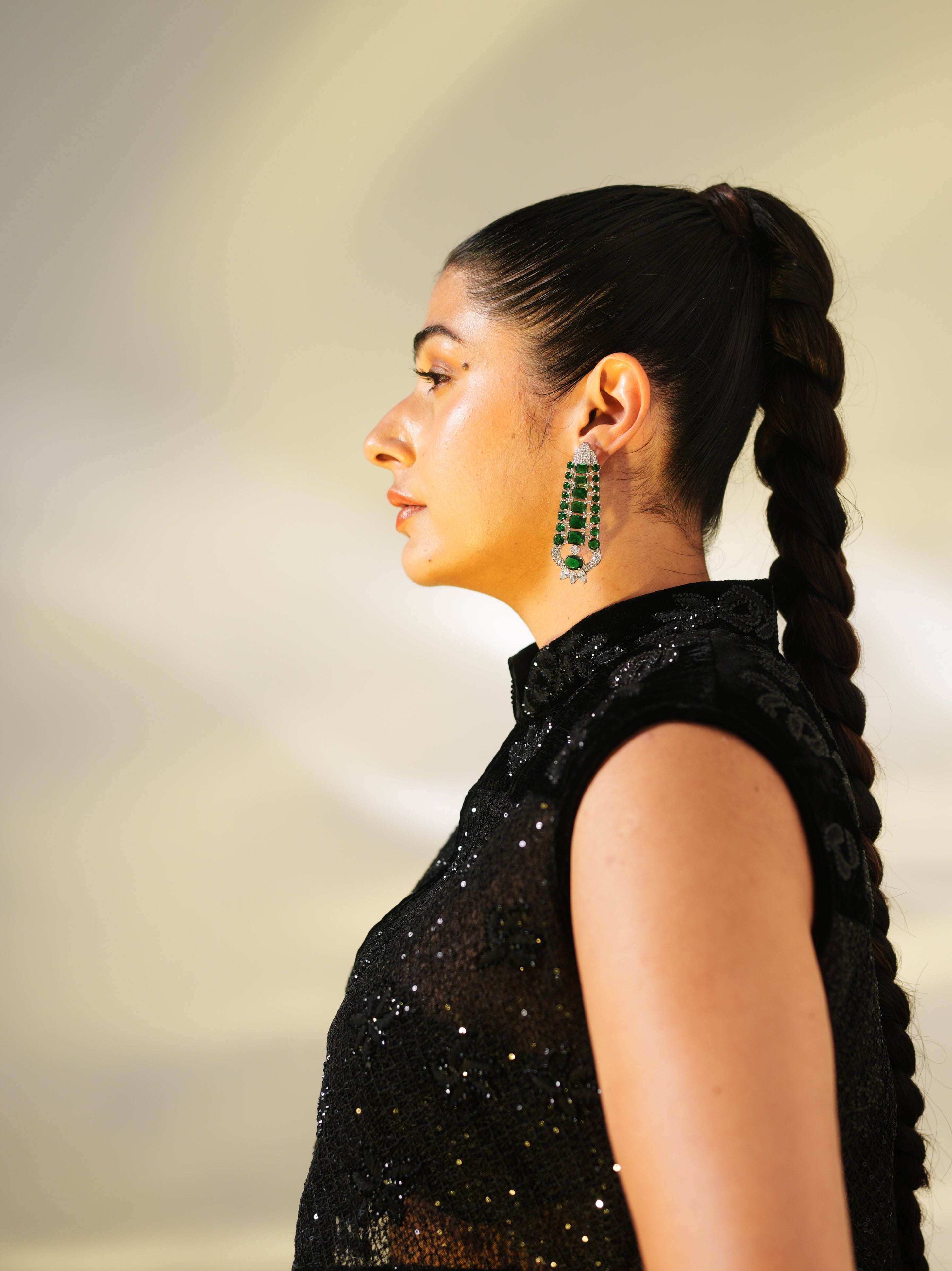 Emerald Crystal Ladder Drop Earrings