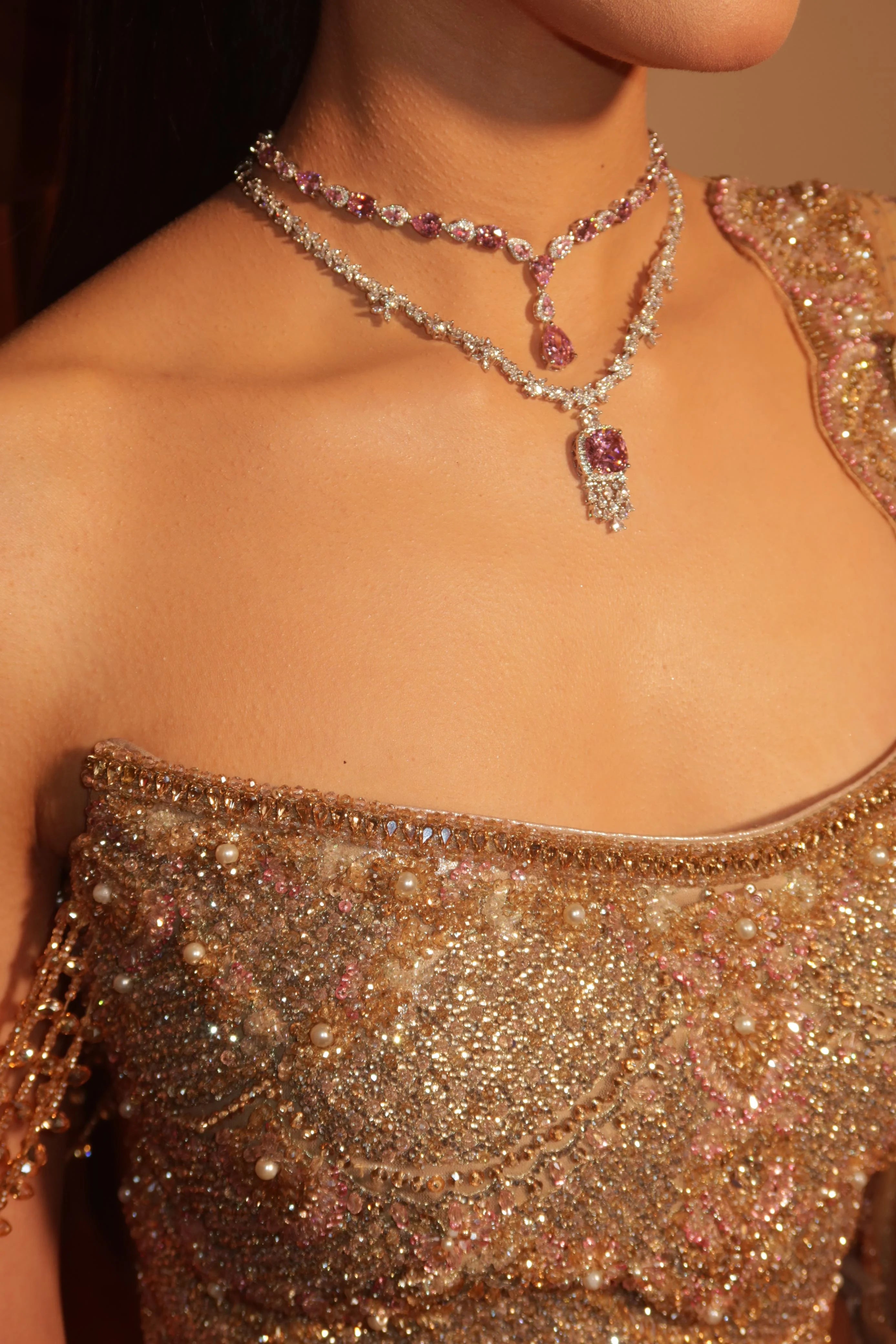 Aurora Rosaline Pink Sapphire Pendant Set