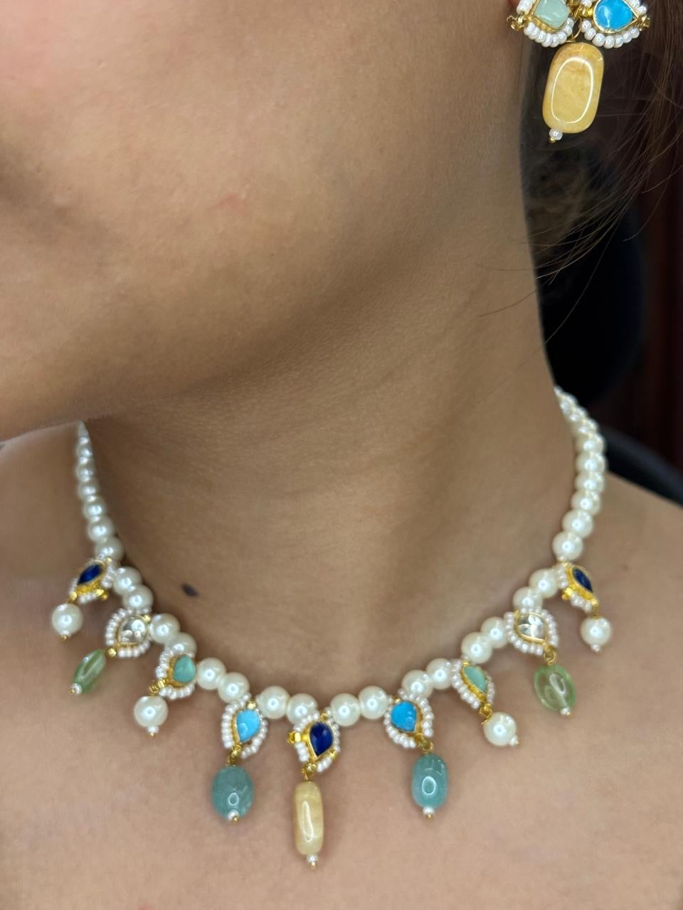 Tuscany Pearl Necklace With Pink Mint Touch