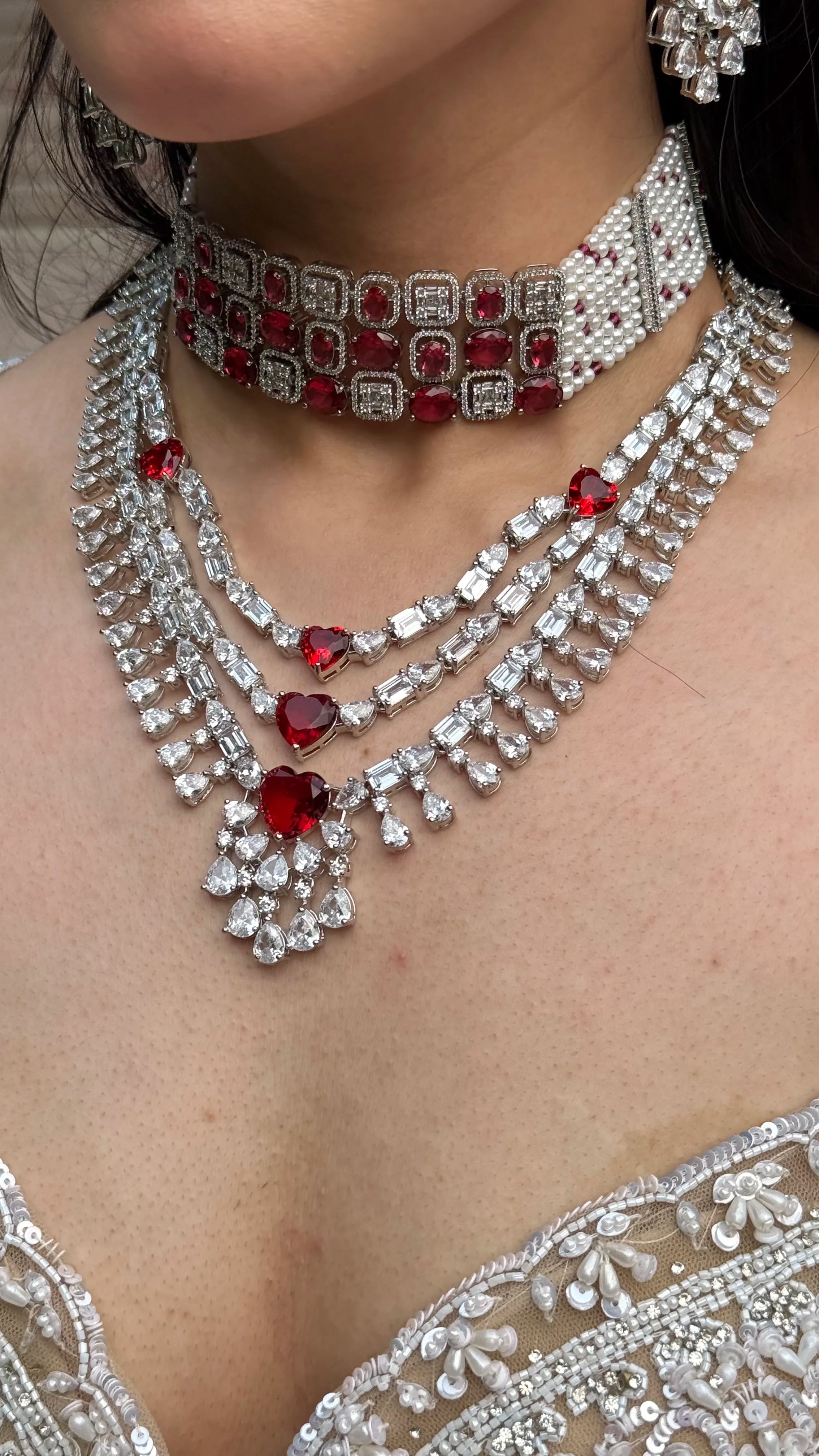 Lustre of Love Ruby Choker with Pearlwork