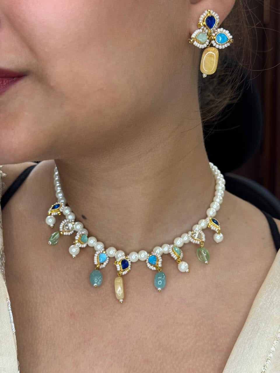 Tuscany Pearl Necklace With Pink Mint Touch