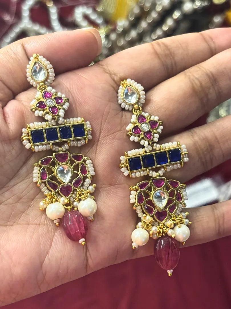 Gulnaar Pink and Blue Necklace Set