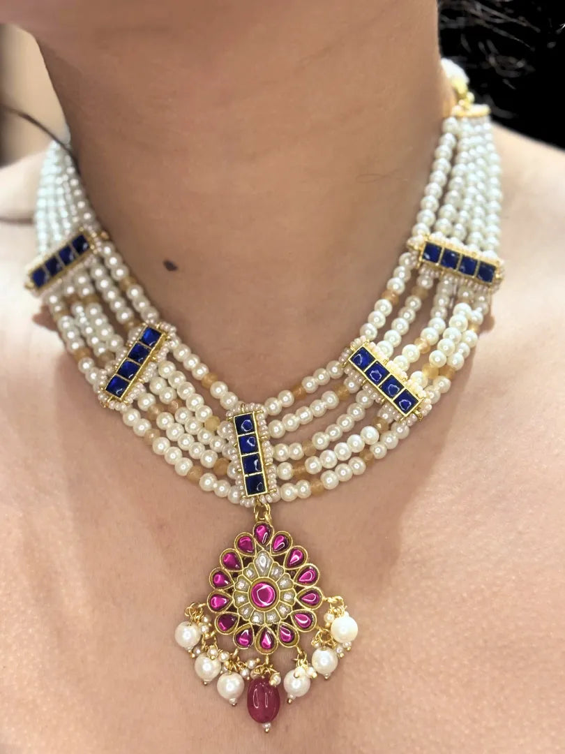 Gulnaar Pink and Blue Necklace Set