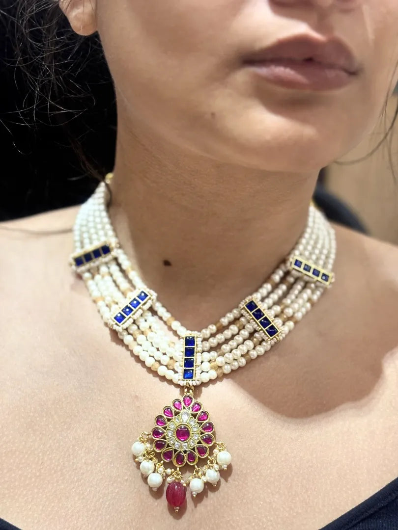 Gulnaar Pink and Blue Necklace Set