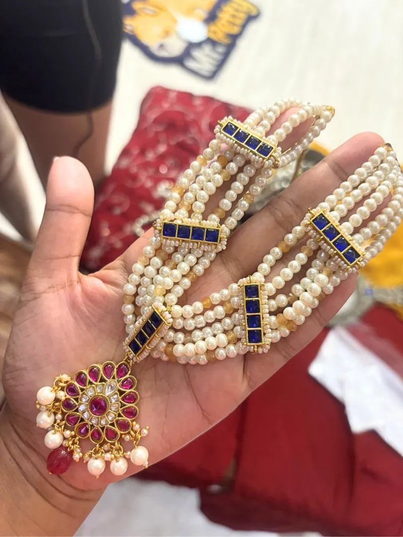 Gulnaar Pink and Blue Necklace Set