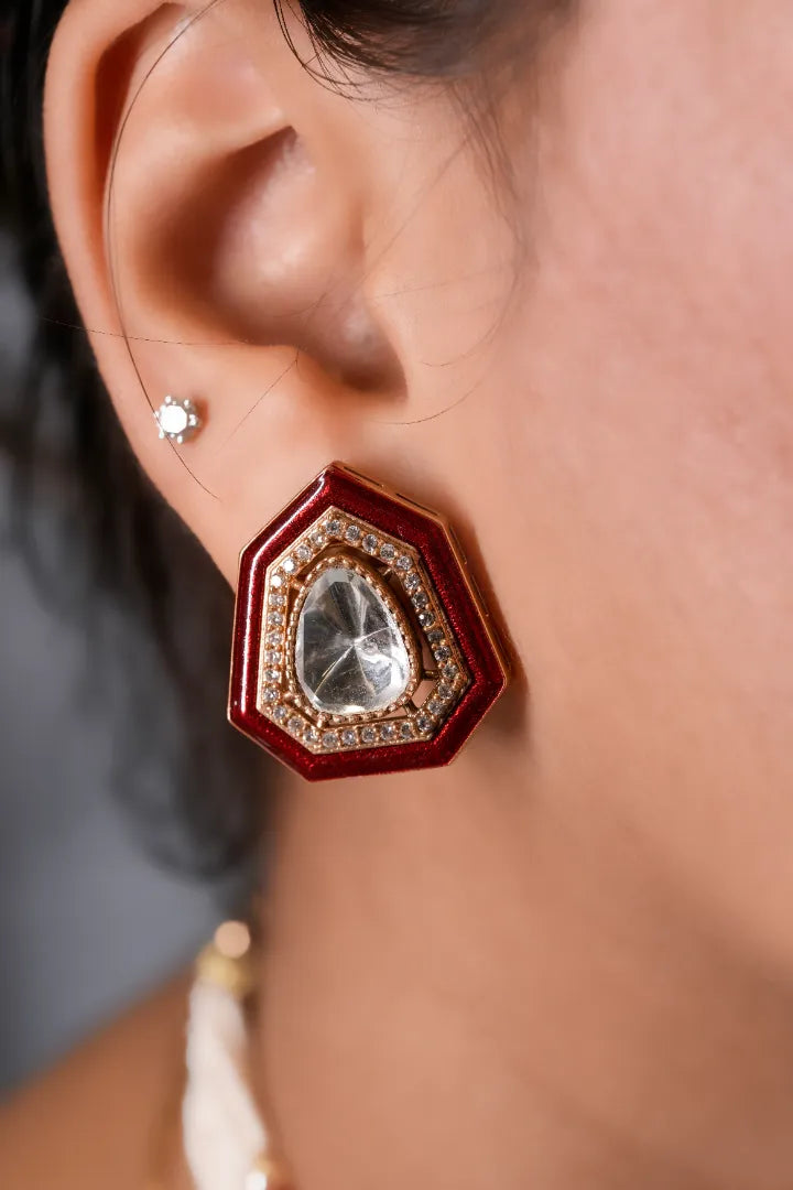 Double Layer Pendant Set With Red Meenakari