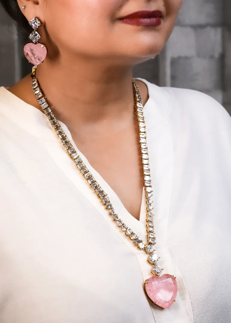 Pink Heart Doublet Necklace Set