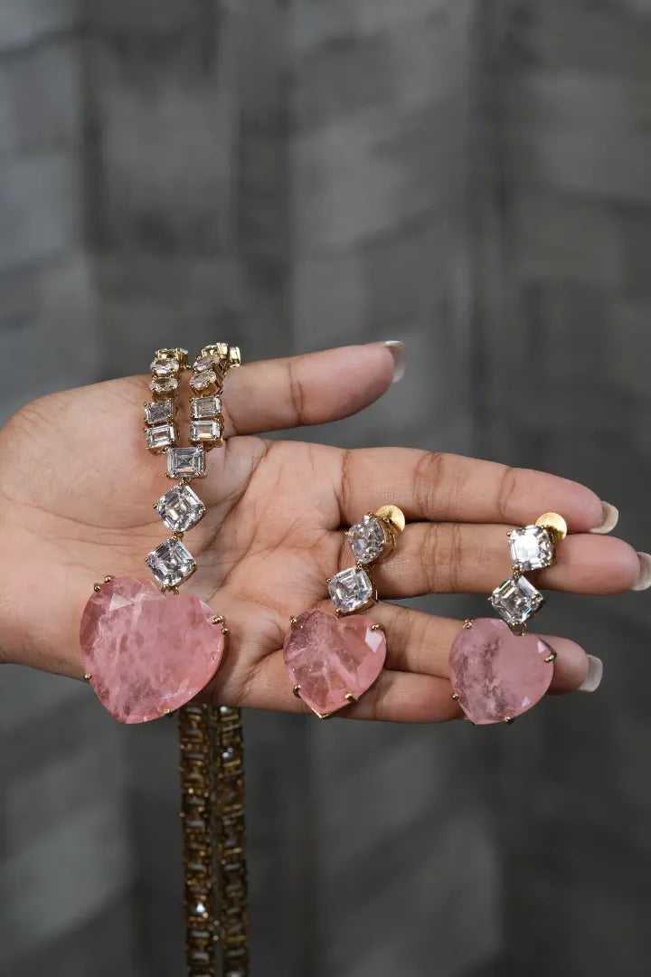 Pink Heart Doublet Necklace Set