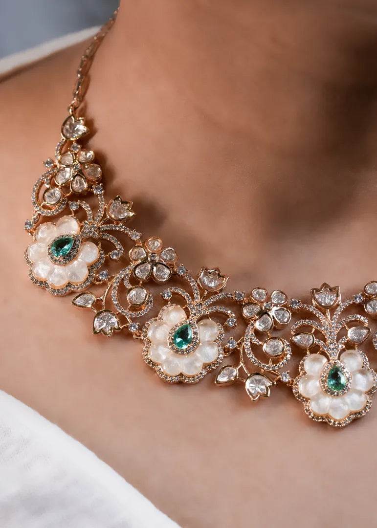 Raabta Mother Of Pearl Necklace with Semi Precious Stones