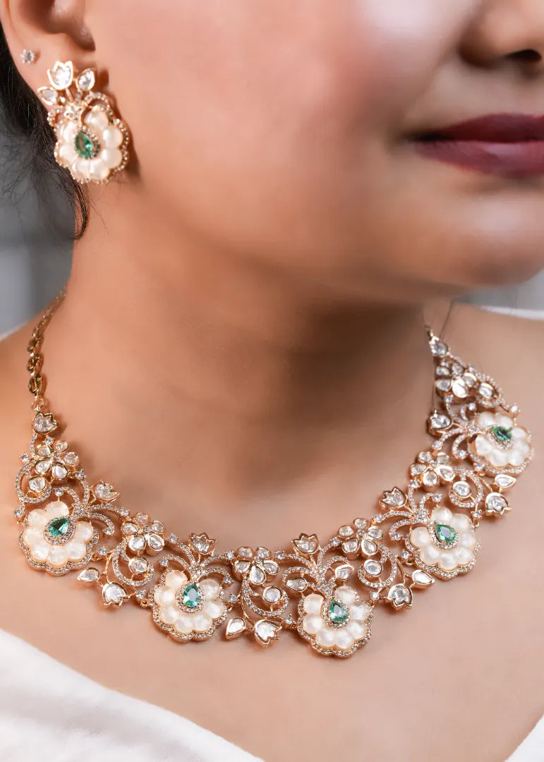 Raabta Mother Of Pearl Necklace with Semi Precious Stones