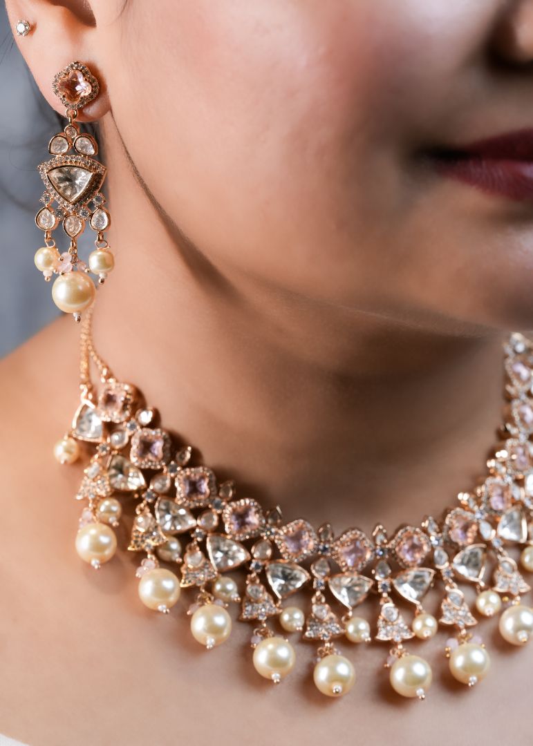 Laleh Pink Sapphire Kundan Set With Pearl Droppings