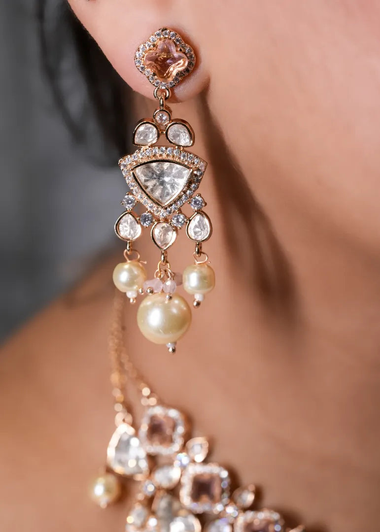 Laleh Pink Sapphire Kundan Set With Pearl Droppings