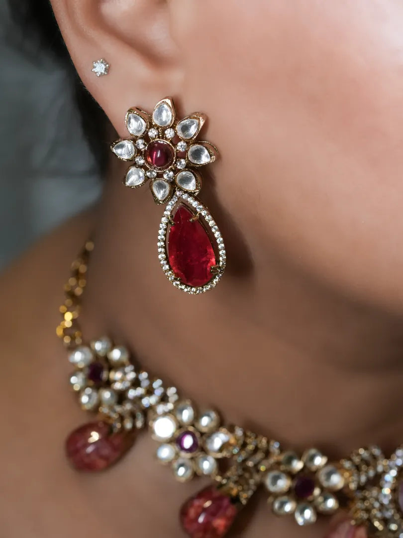 Reyaana Ruby Doublet Stone Necklace with Semi Precious stones