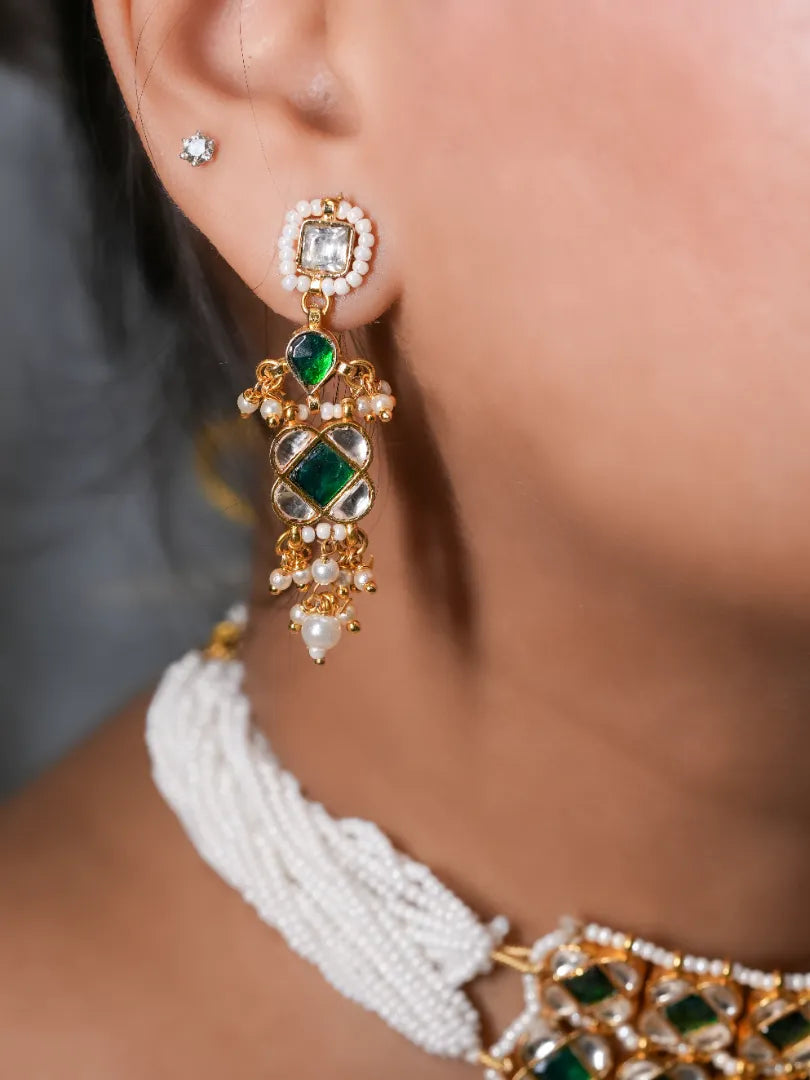 Roohdaari Waterfall Necklace With Green Stones