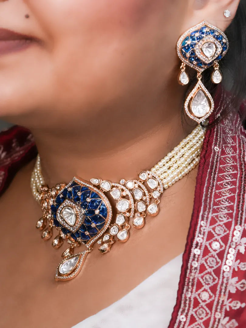 Royal Blue Enameled Kundan Choker