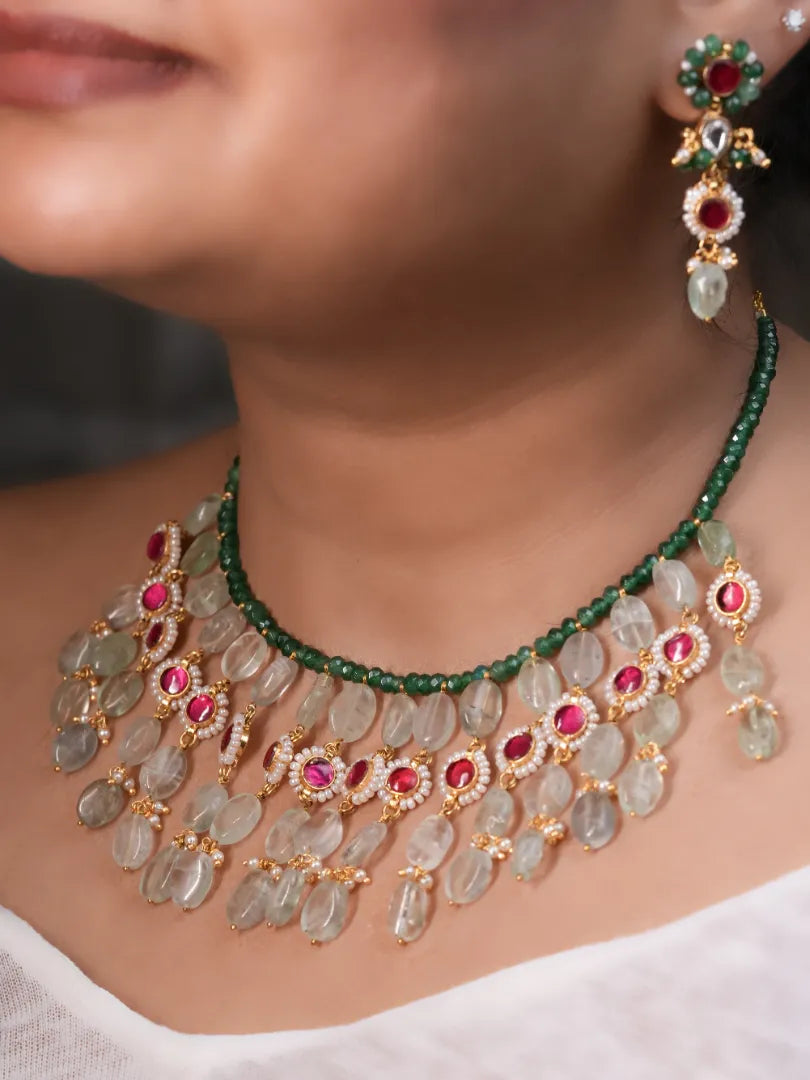 Timeless Meher Mint Red Necklace Set