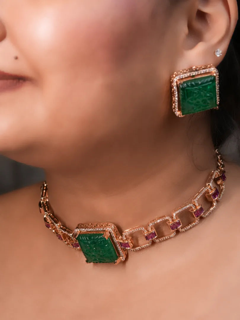 Ethereal Bloom Green Choker Set