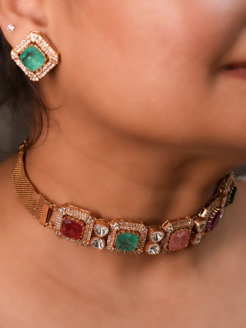 Seraphine Choker Set with Multicolor Stones