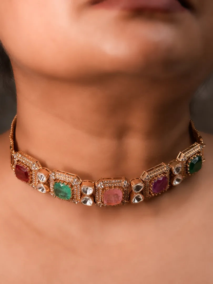 Seraphine Choker Set with Multicolor Stones
