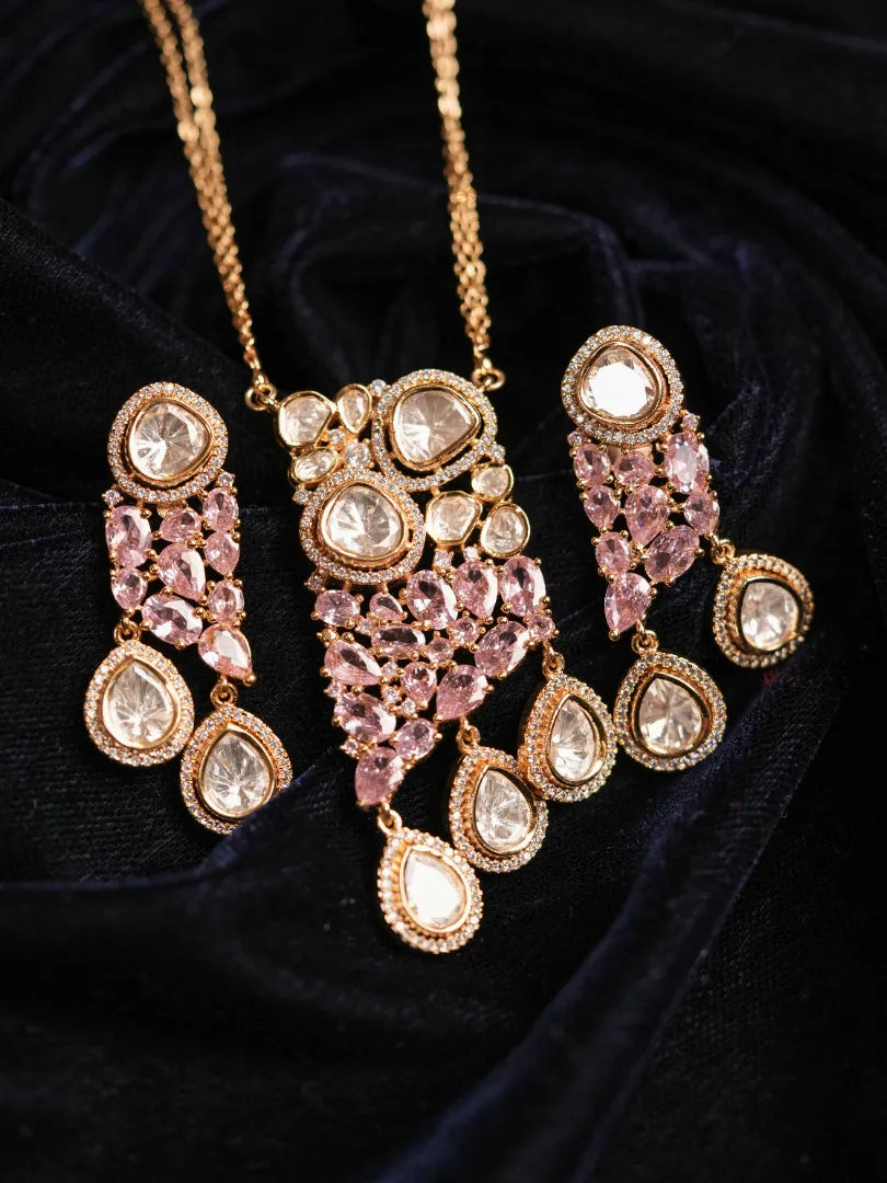 Lunaire Pendant Set With Pink Stones