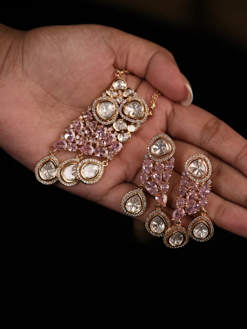 Lunaire Pendant Set With Pink Stones