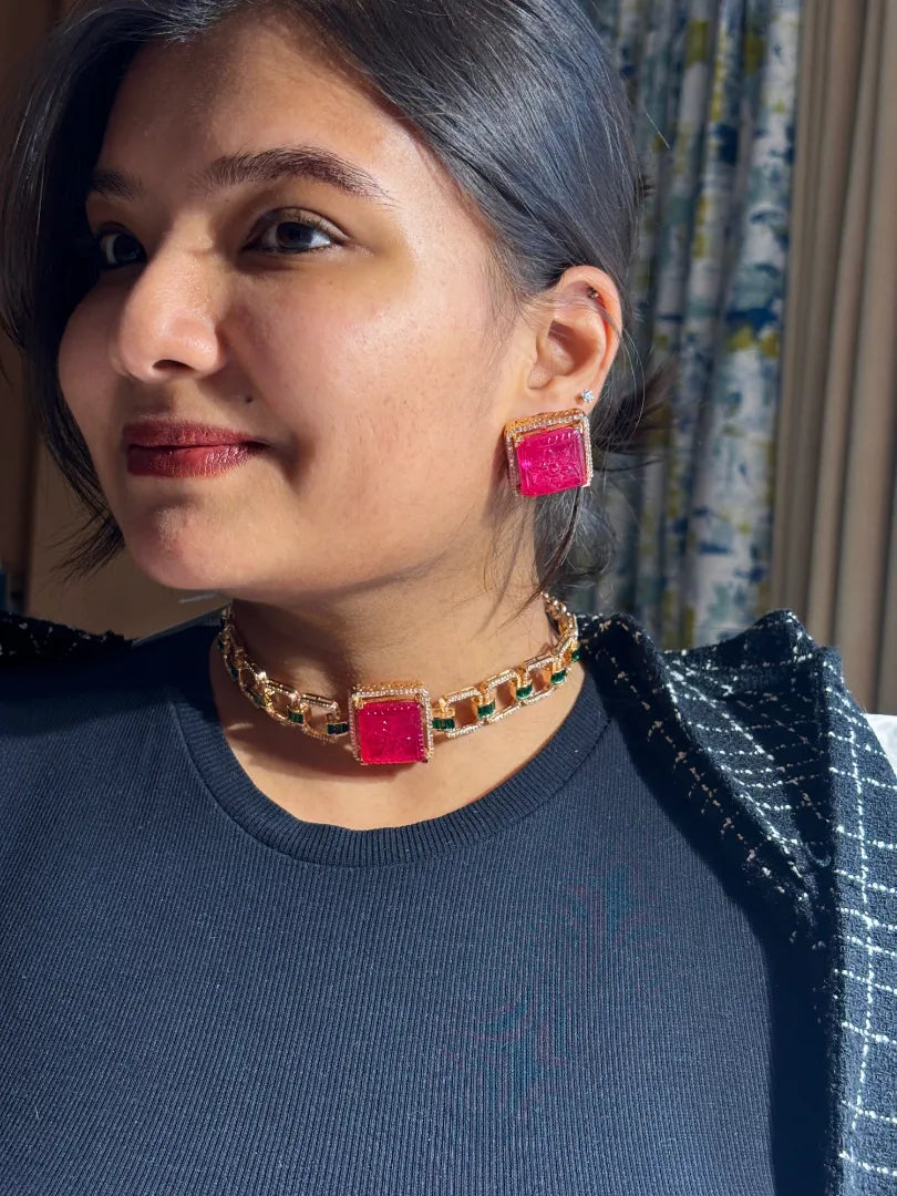 Ethereal Bloom Green Choker Set