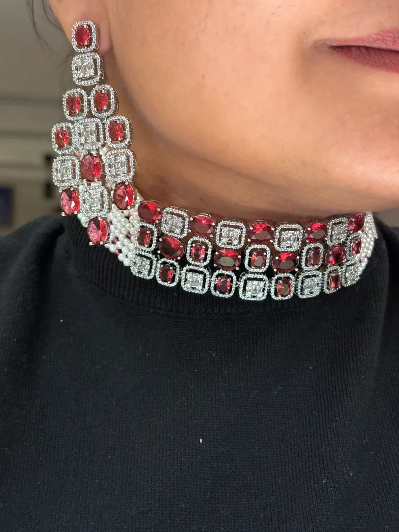 Lustre of Love Ruby Choker with Pearlwork