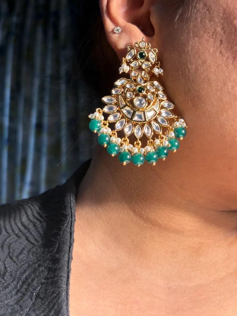 Moonveil Green Kundan Earrings