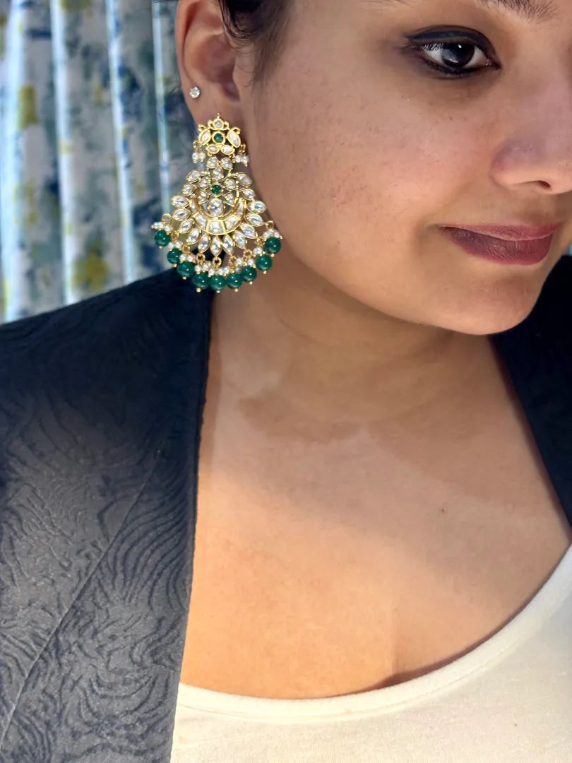 Moonveil Green Kundan Earrings