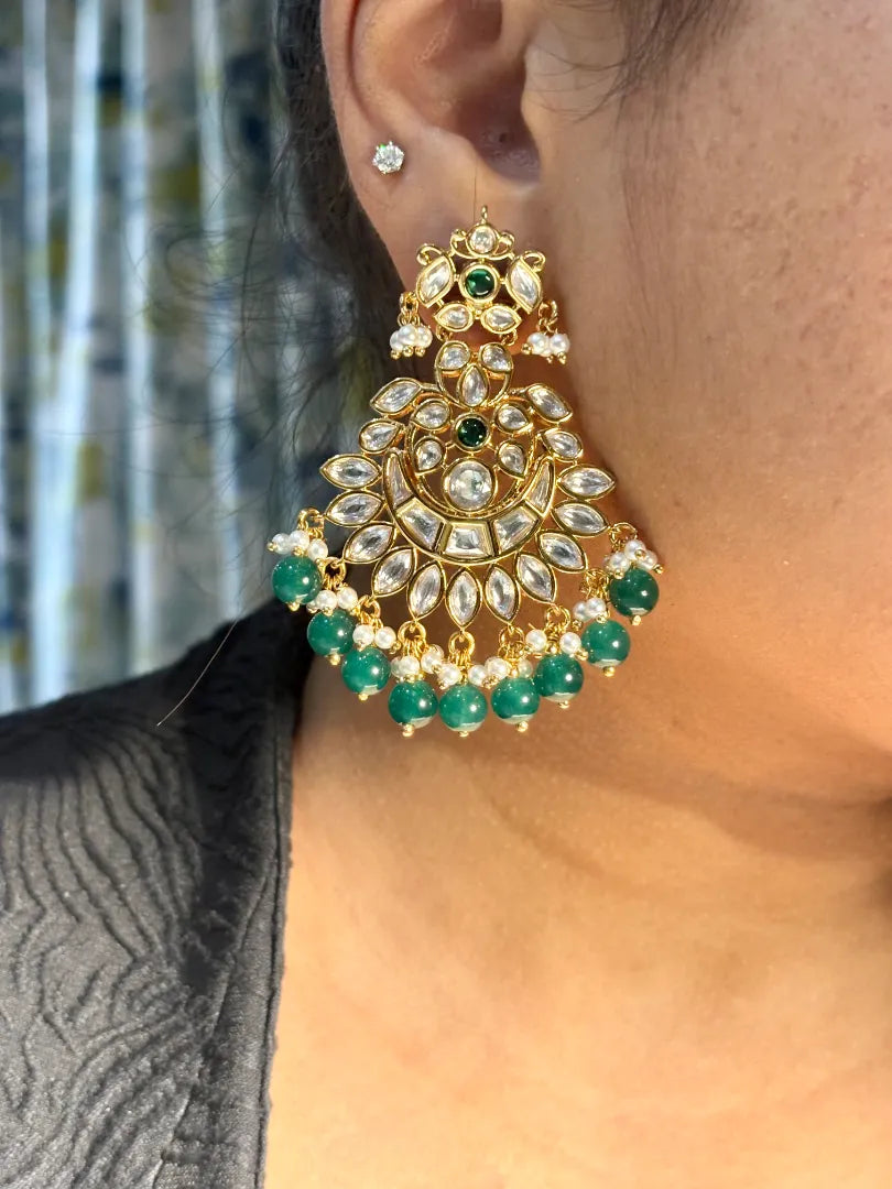 Moonveil Green Kundan Earrings