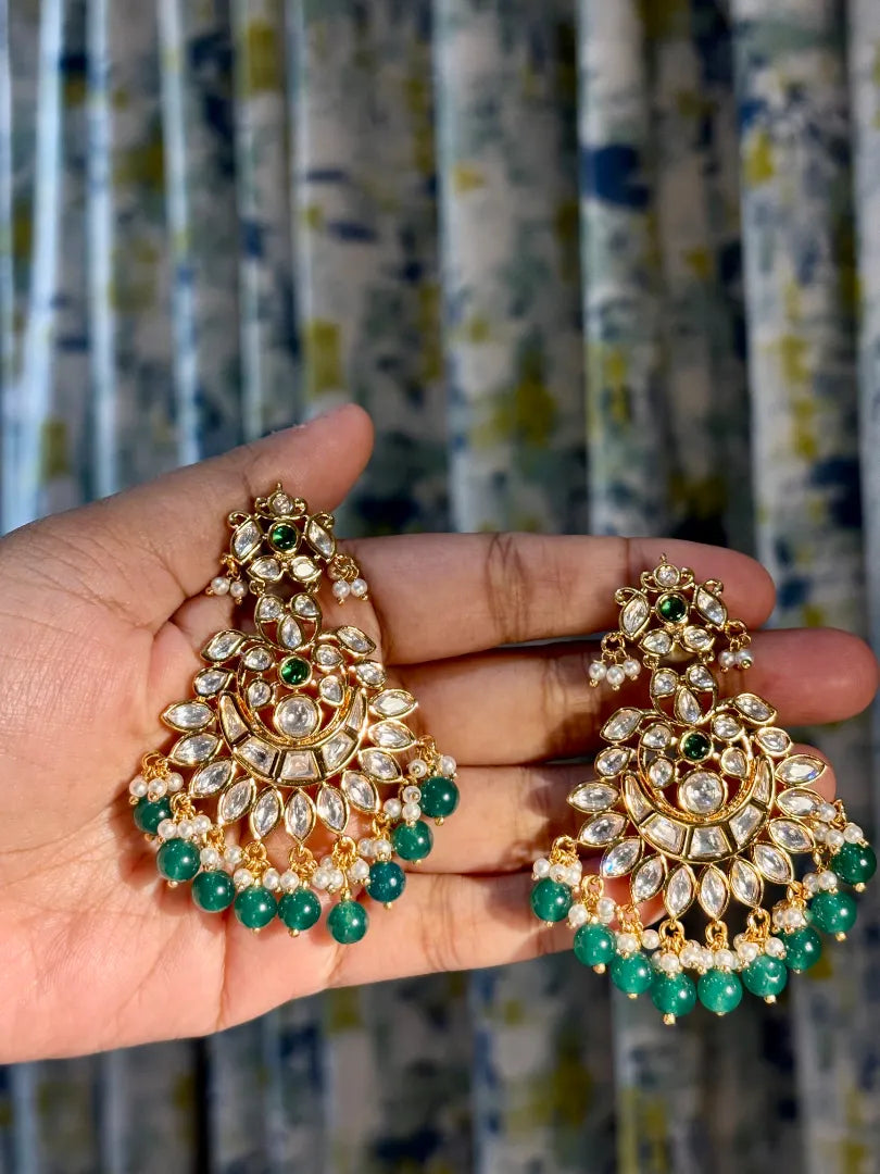Moonveil Green Kundan Earrings