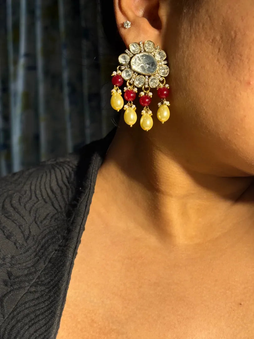 Ruh-e-Noor Polki Earring With Beads