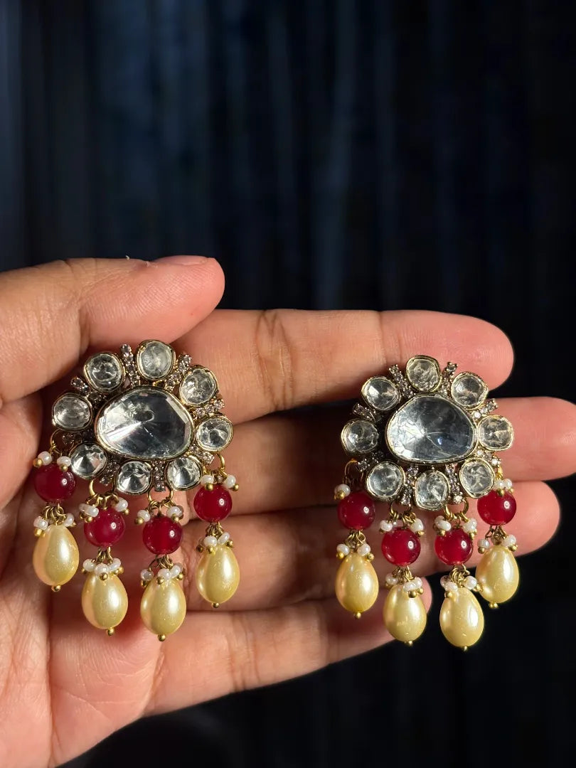 Ruh-e-Noor Polki Earring With Beads