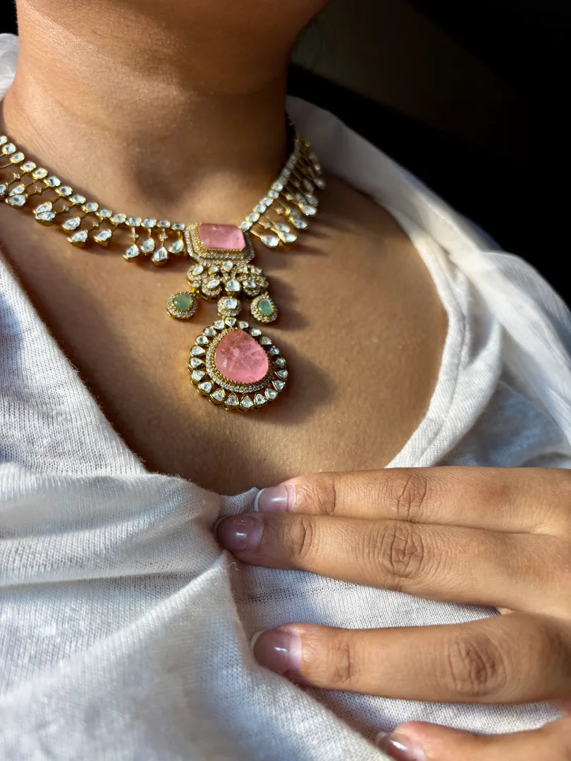 Mint Pink Doublet Stone Statement Necklace