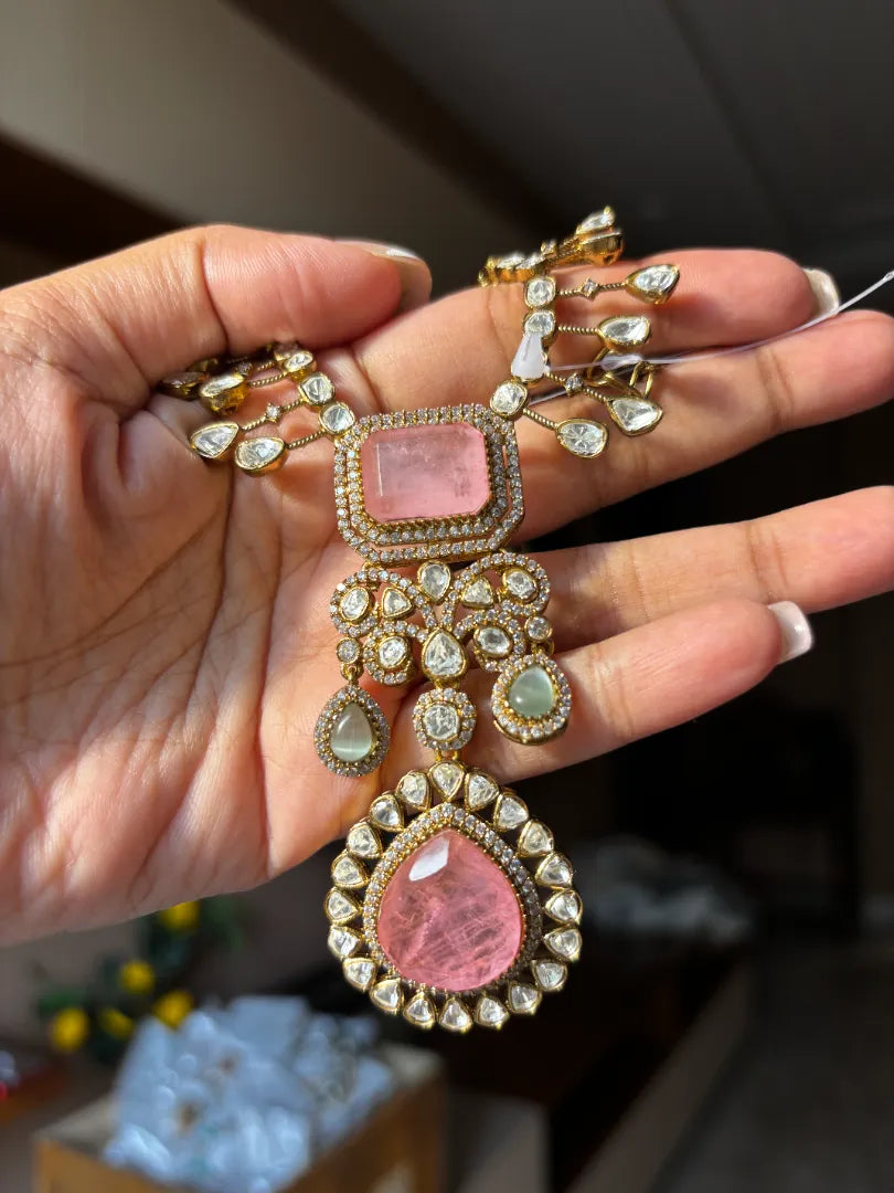 Mint Pink Doublet Stone Statement Necklace