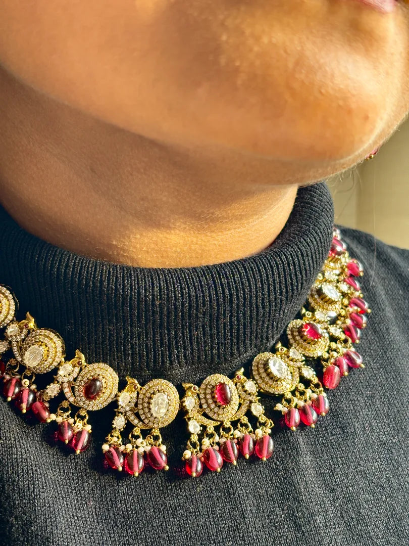Avira Ruby Necklace With White Moissanite Stones