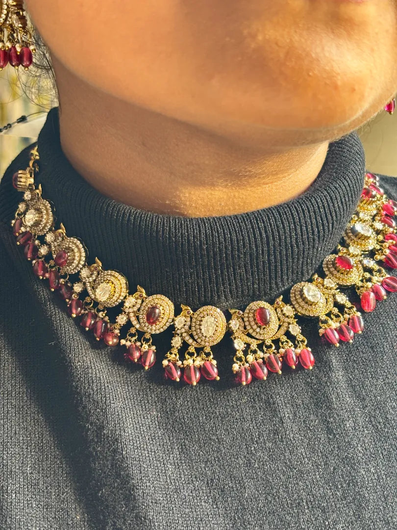 Avira Ruby Necklace With White Moissanite Stones