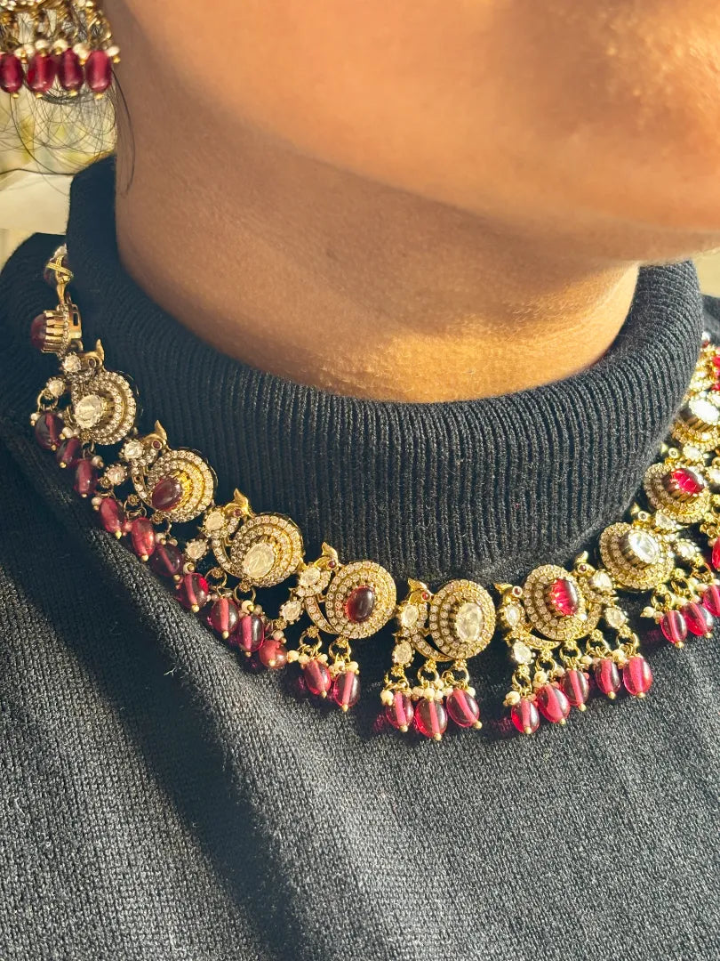 Avira Ruby Necklace With White Moissanite Stones