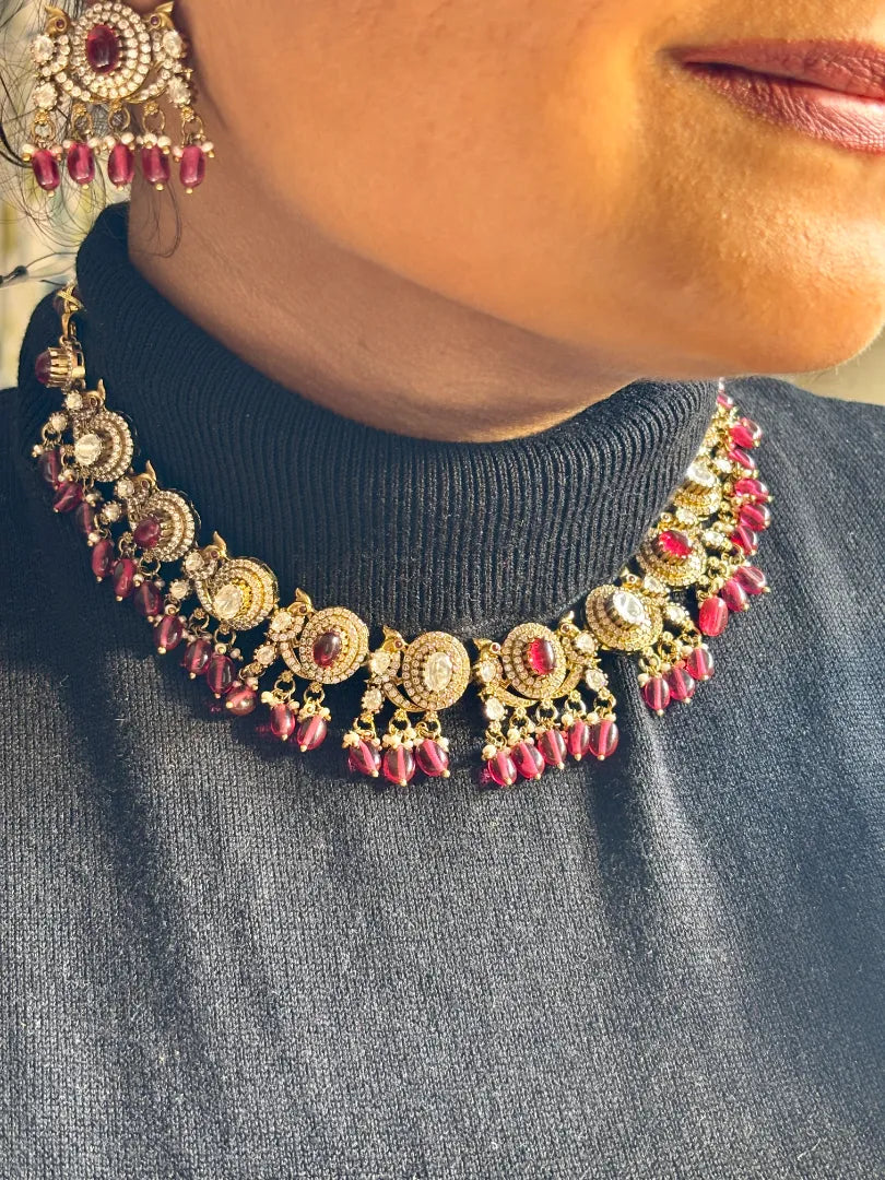 Avira Ruby Necklace With White Moissanite Stones
