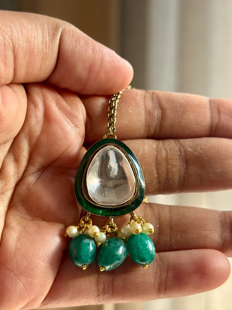 Green Uncut Kundan Necklace with Green Beads
