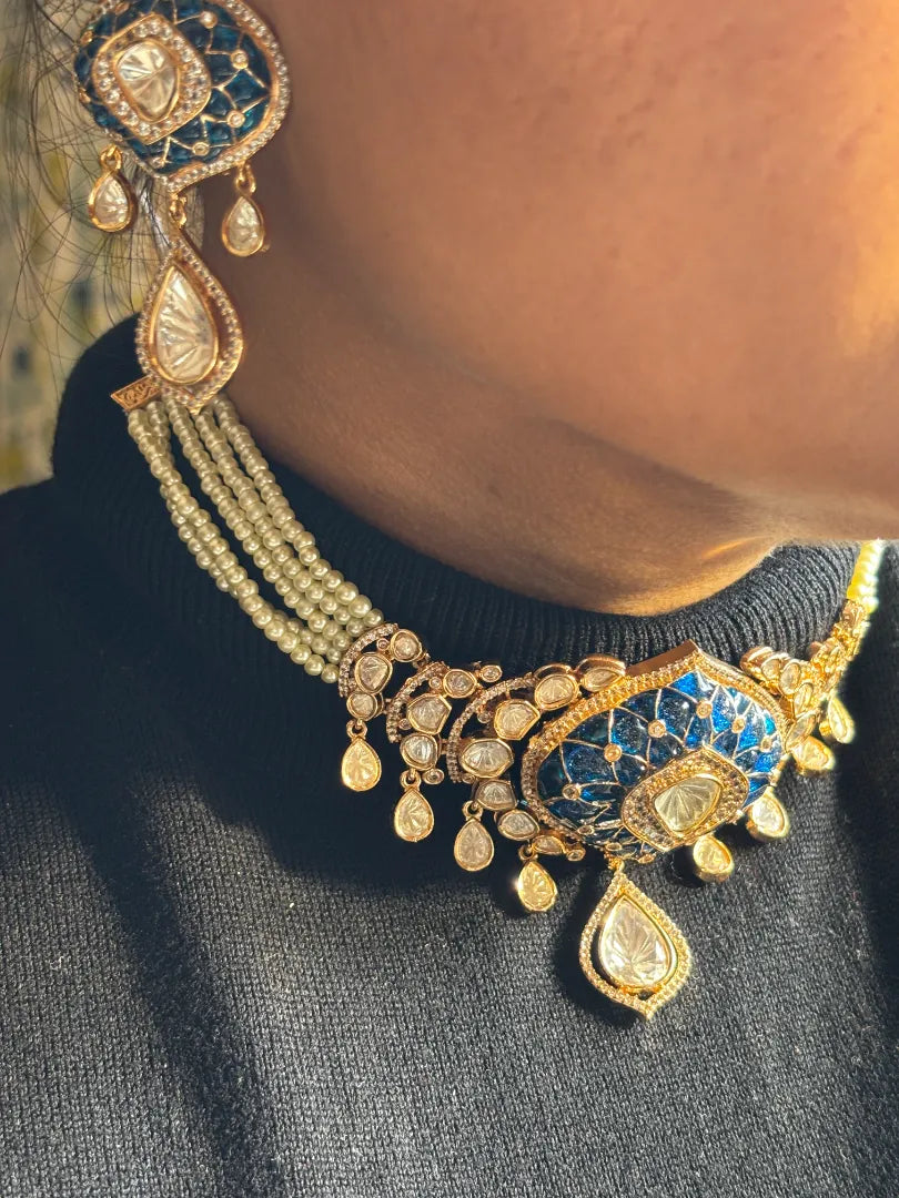 Royal Blue Enameled Kundan Choker